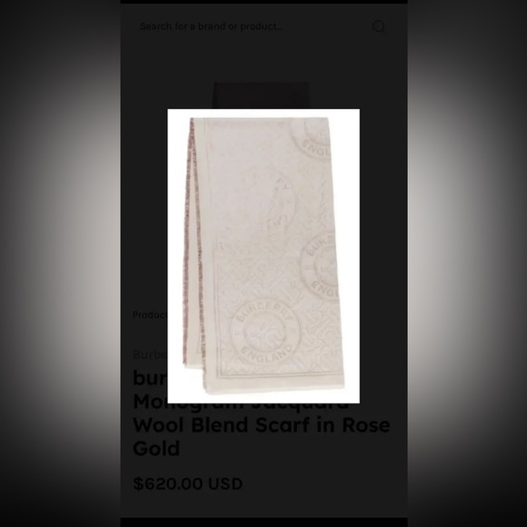 Burberry Metallic Monogram Jacquard Wool Blend Scarf Rose Gold. Authentic!!! - Picture 5 of 6